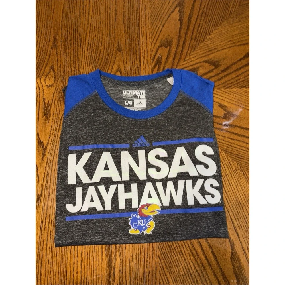Adidas Mens Blue/Gray Short Sleeve Kansas Jayhawks Ultimate Tee Size Large